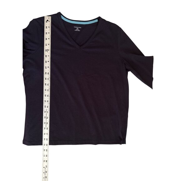 Lands End Womens Navy Long-Sleeve V-Neck 100% Cotton Top Size M/P - Picture 6 of 6